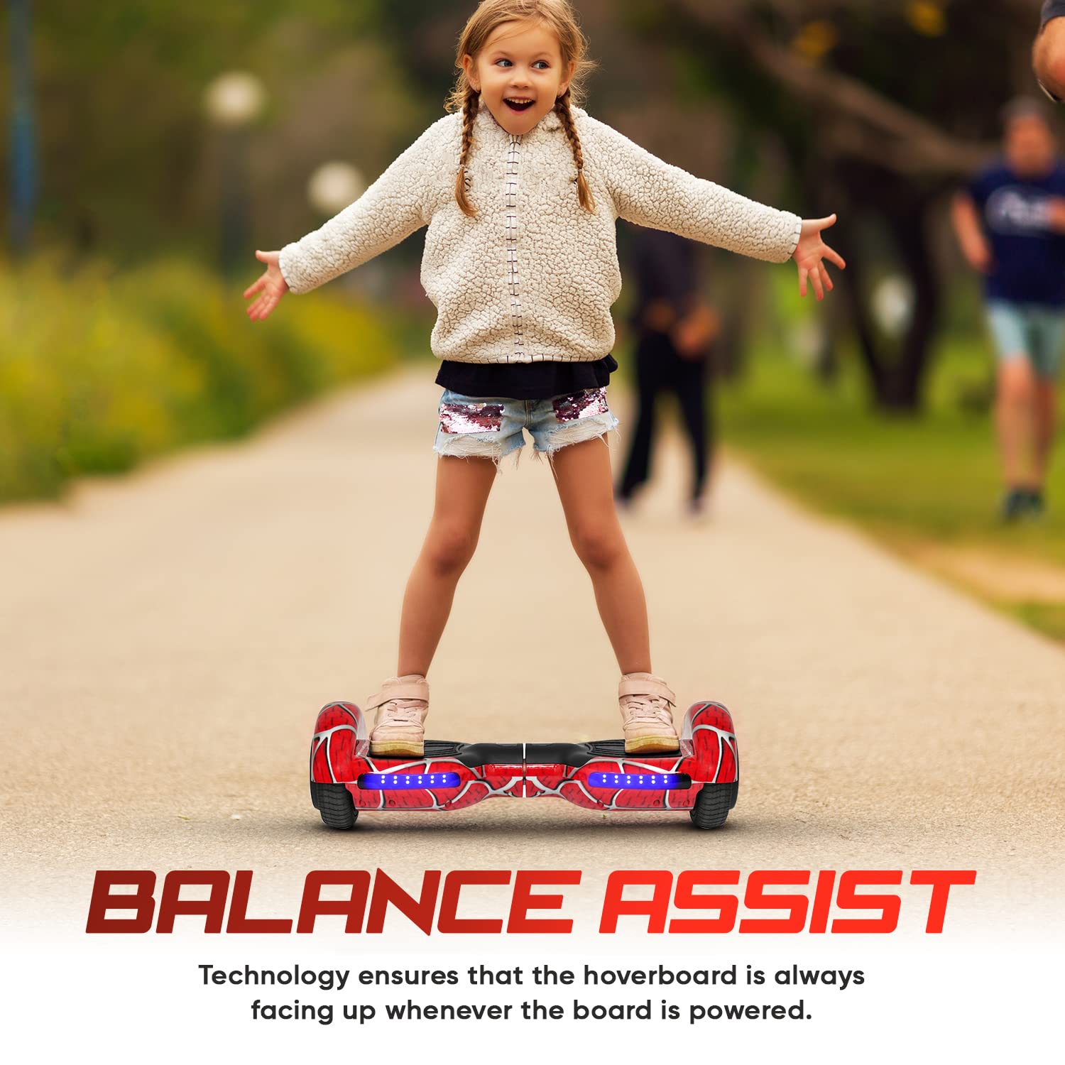 Spider-Pattern Hover Board for Kids Ages 6-12, with Bluetooth Speaker and LED Lights 6.5