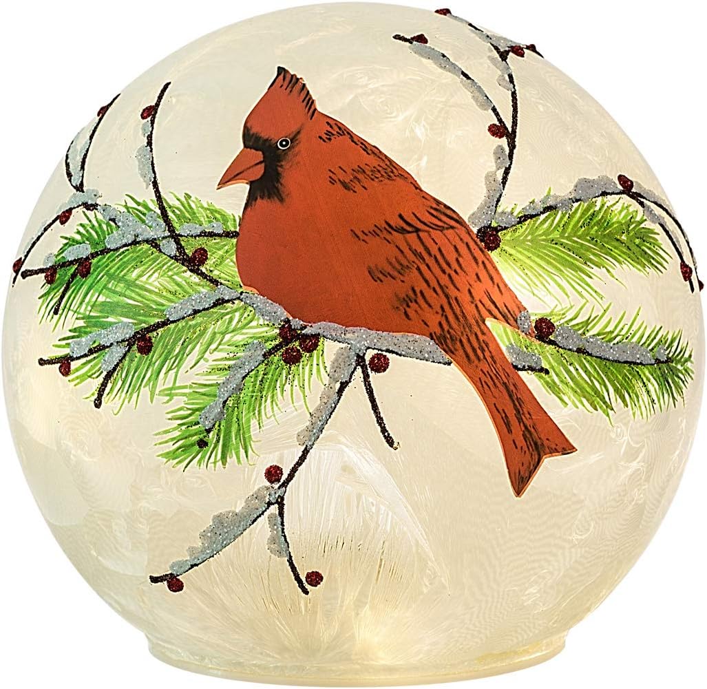 Snow Globes - Haute Decor Cardinal Christmas Globe with Battery-Operated Timer and 15 Warm White LED Lights 6 Inch Diameter