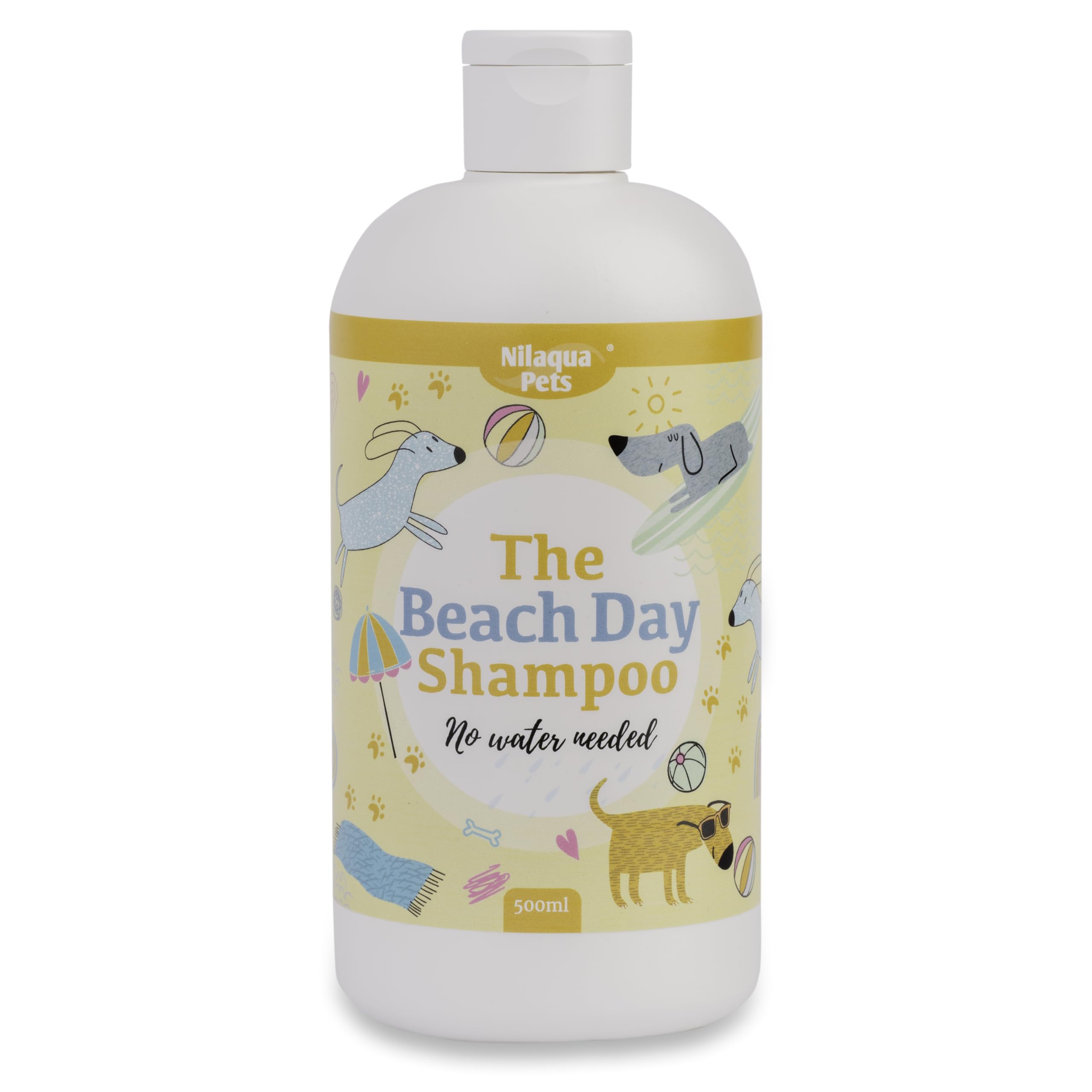 Nilaqua Pets Rinse Free 500ml Beach Day Dog Shampoo | A towel off pet shampoo that requires no water | Cleansing removing dirt, sand and sea salt | Cleansing with conditioning soft and kind Vitamin E