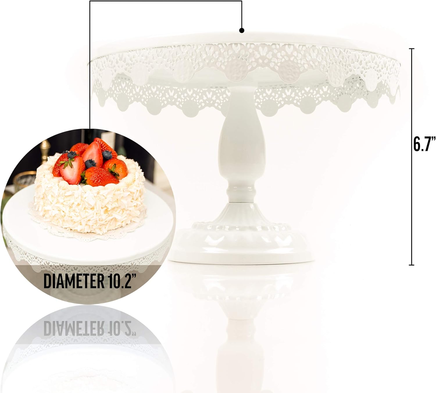 Scott's Bakery Antique Round Metal Cake Stand | Cupcake Display/Holder with Beautiful Design | Perfect for Weddings, Tea Parties, Birthday Parties and Celebrations | 10 Inch White |: Kitchen & Dining