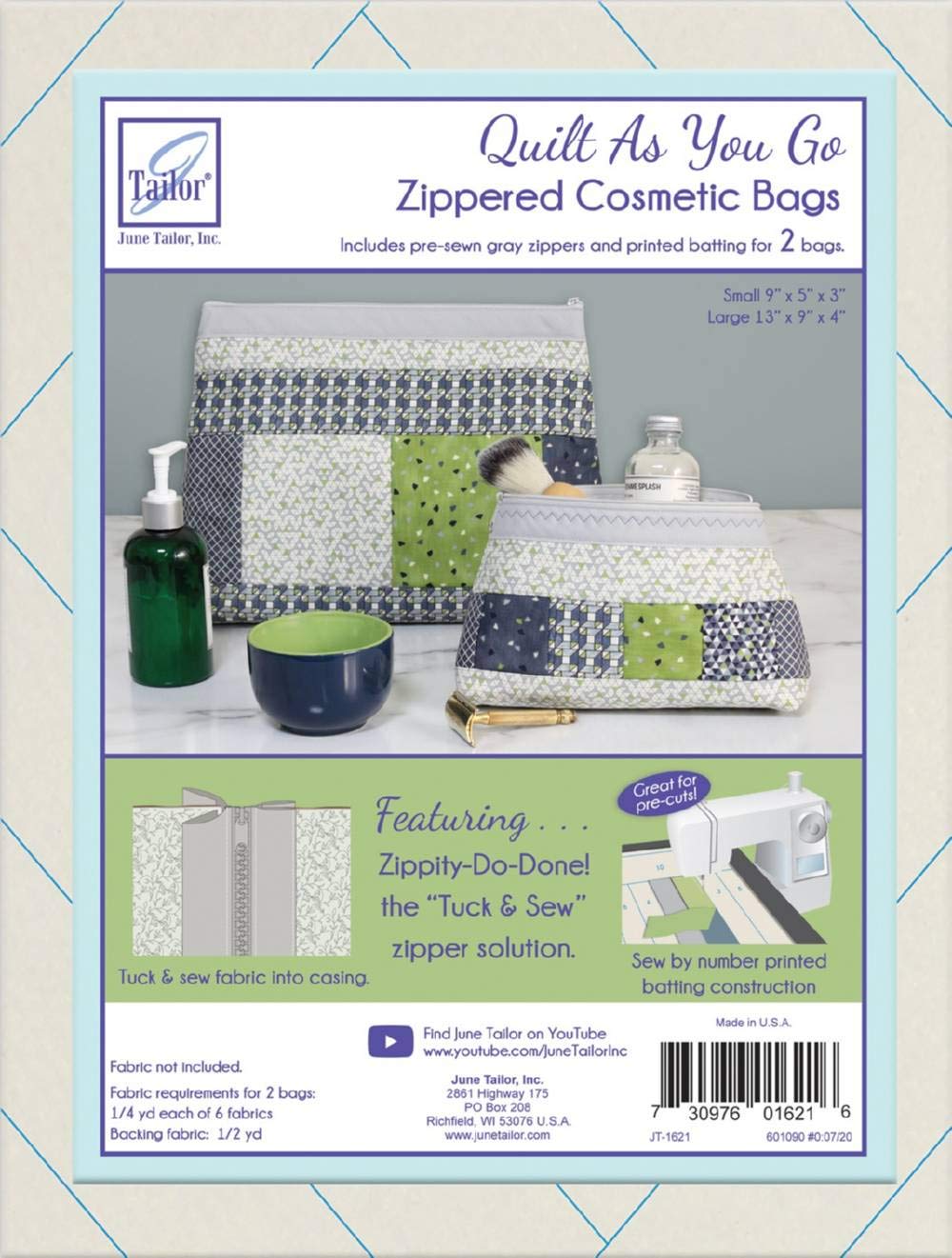 June Tailor Quilt As You Go Cosmetic Bags 2/Pkg-Light Gray