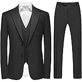 Rogers & Morris Men's 3 Pieces Suit Wool Solid Two Buttons Slim Fit Essential Style Blazer Vest Pants Set