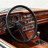 Fanower 15 Inch Deep Dish Racing Steering Wheel 380mm PU Leather Grip | 3-Spoke Matte Black Aluminum Alloy Frame,Universal 6-Bolt Fitment for Classic Car, for Cars,for Racing, Black Horn Button