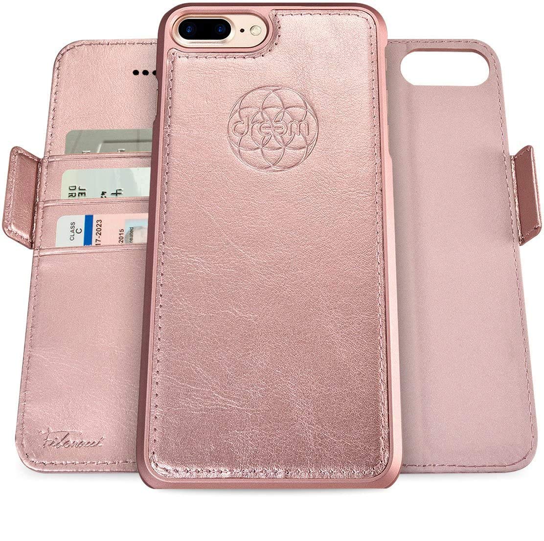 dreem Fibonacci 2-in-1 Wallet Case for Apple iPhone 8 Plus & 7 Plus - Luxury Vegan Leather, Magnetic Detachable Shockproof Phone Case, RFID Card Protection, 2-Way Flip Stand - Rose — image 1