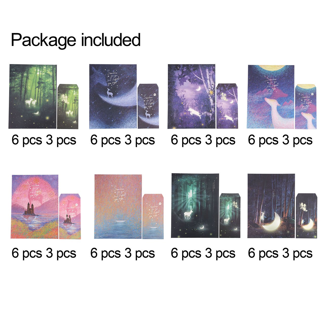 Luminous Writing Stationary Paper Letter Set, Yoption Writing Paper and Envelopes Set, 48 Pcs Creative Romantic Love Letter Writing Paper & 24 Luminous Envelopes (Luminous Stationery Envelopes Suit)