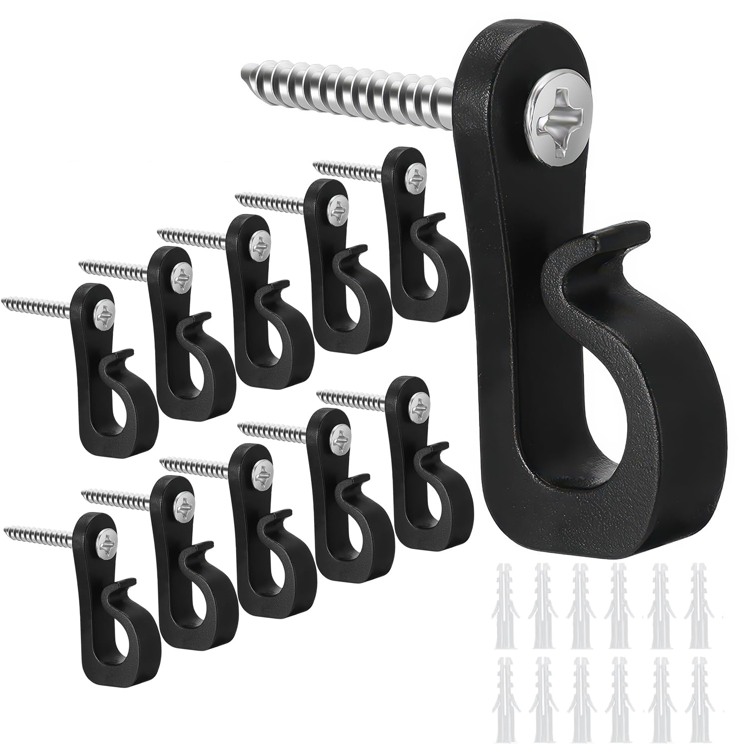 NECXON 10 Pcs Black Q-Hanger, Screw in Plastic Hook Set, Perfect for Lighting, String Lights, and Plant Baskets, Essential Artifact for Christmas Day Dark Hanging