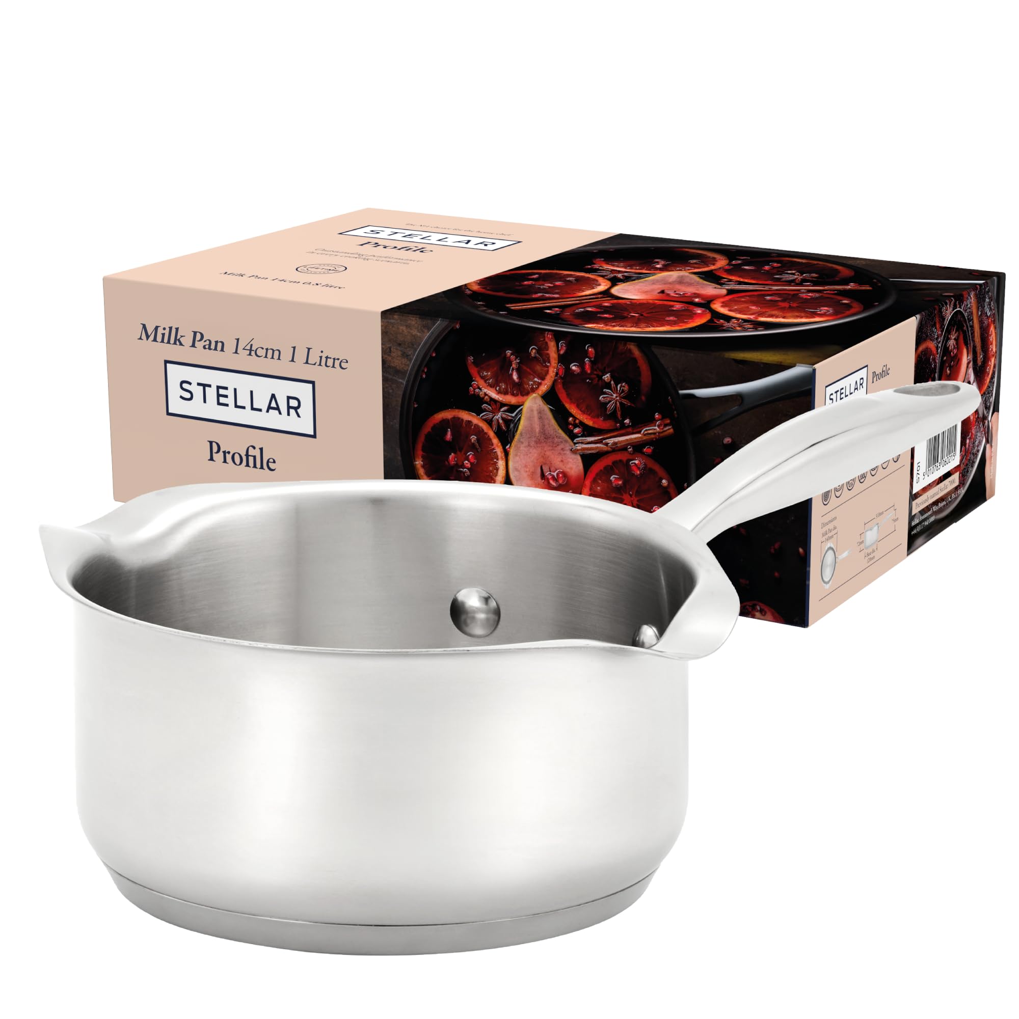 Stellar Profile Milk Pan with Pouring Lip, 0.8L - 14cm Saucepan for Induction Hobs, All Hob Types & Gas Ranges - Small Stainless Steel Pot, Oven Safe, Dishwasher Safe - Soups, Sauces, Porridge & Milk โ image 1