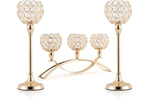 VINCIGANT Set of 3 Gold Candle Holders Wedding Table Centerpieces,Tealight Candlestick Candelabra Stand with 3 Arms for Fireplace Home Living Room Decor,Valentine's Day Housewarming