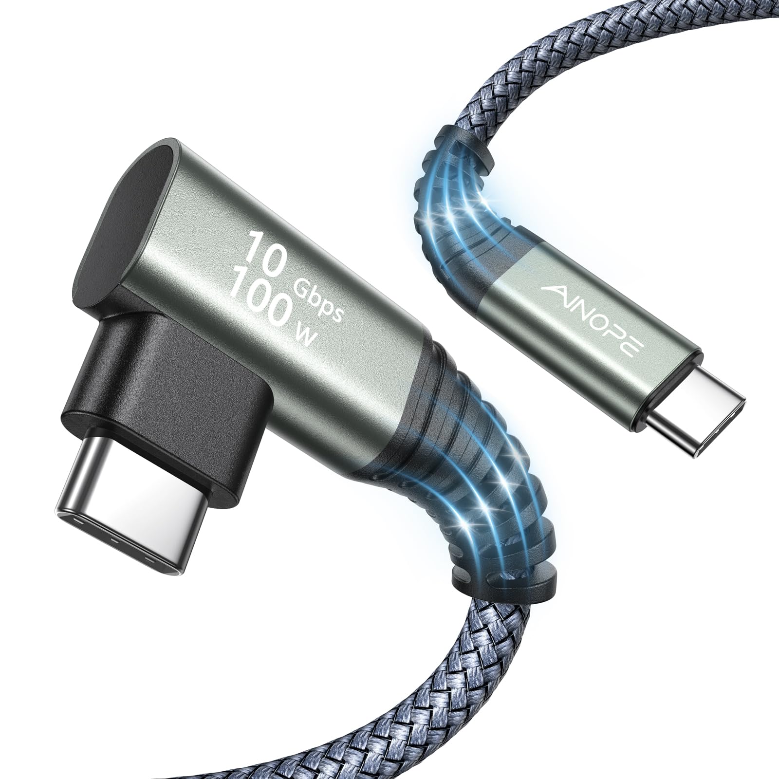 Right Angle USB-C Cable 3.3ft – 10Gbps USB 3.2 Gen 2, 60W PD, 90-Degree Connector For Laptops, SSD, Docks