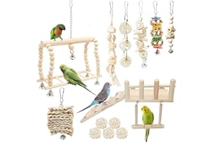 Hamiledyi 13Pcs Parrot Swing Chew Toys Bird Perches Platform with Climbing Ladder Hanging Cage Accessories for Parakeet, Conure, Finch, Lovebirds, Budgie, Canary Standing