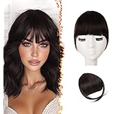 BARSDAR Human Hair Clip in Bangs - 100% Real Hair Extensions for Women - Dark Brown Thick Fringe With Temples Hairpieces