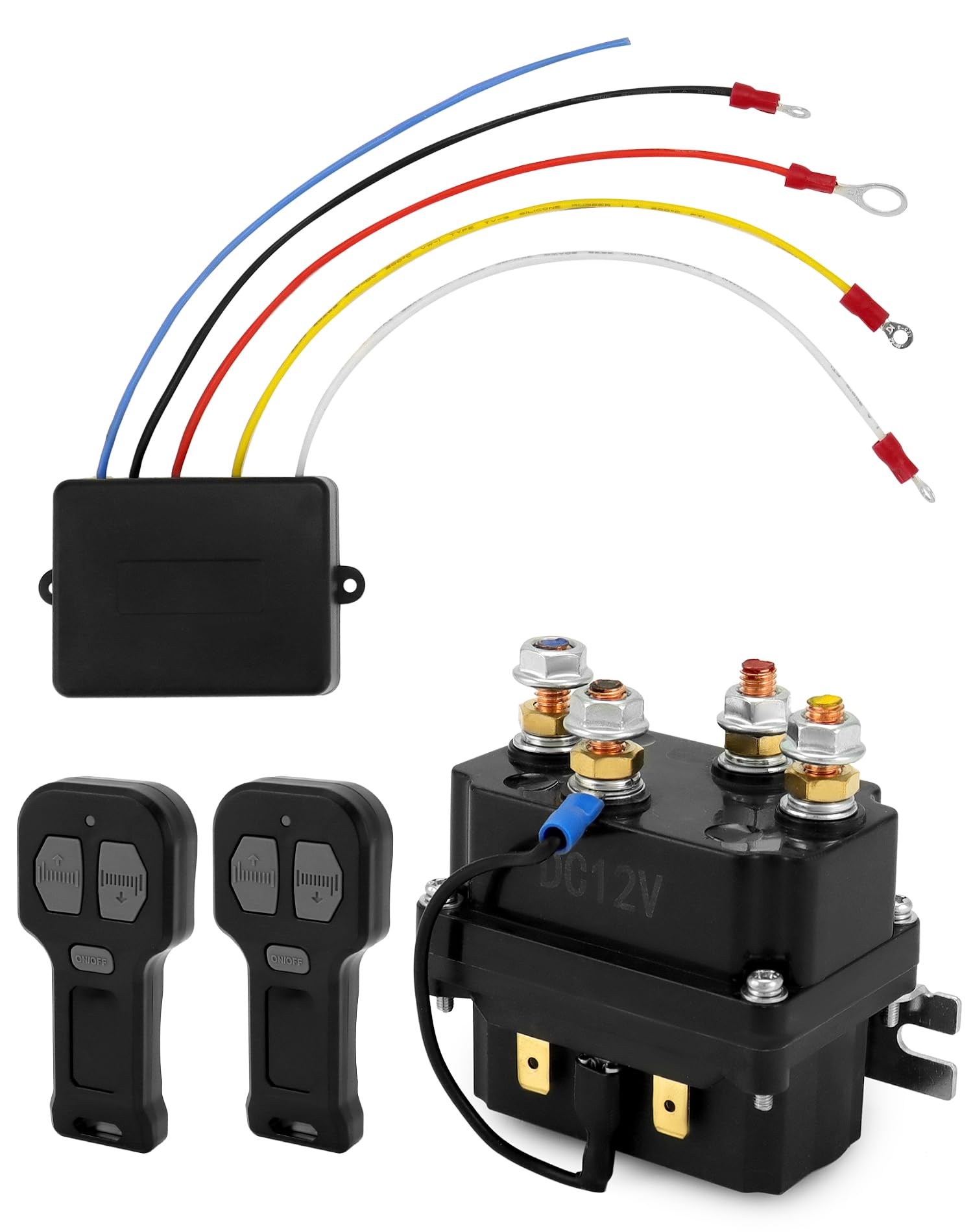Photo 1 of QWORK Wireless Winch Remote Control Kit, 12V 250A Winch Solenoid Relay Contactor + 12V Wireless Winch Receiver with 2pcs Wireless Winch Remote, for Truck ATV SUV 63070 62135 74900 70715, QS10384