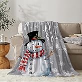 YeeJu Christmas Throw Blanket Gray Christmas Snowman Throw Blanket for Couch Sofa Bed Soft Lightweight Fuzzy Plush Fleece Blankets and Throws Xmas Winter Holiday Grey Decorative Blanket 50x60