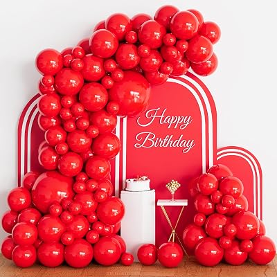ASIYUHY Red Balloons 102Pcs Matte Red Balloon Arch Garland Kit 4 Sizes