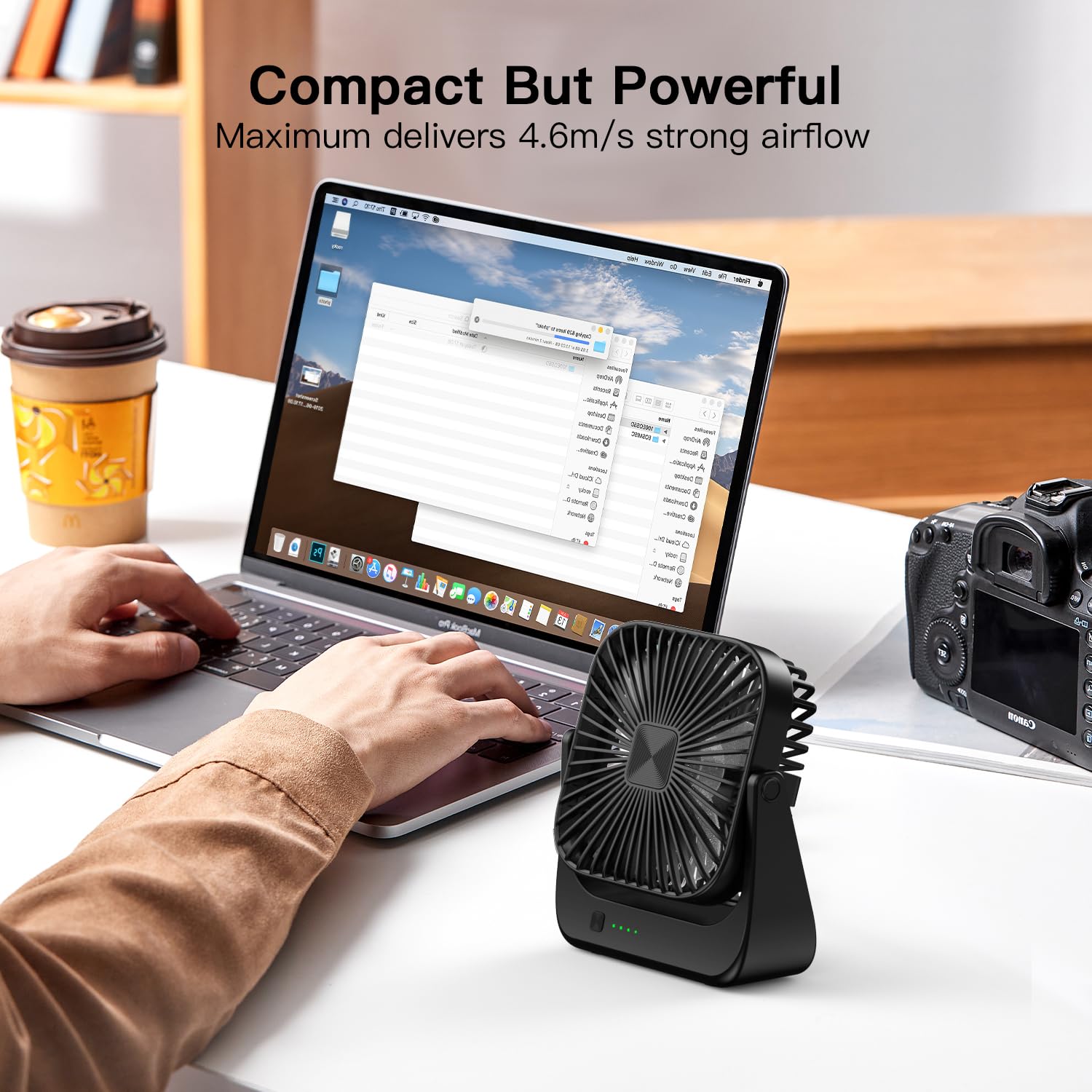 OLV Desk Fan 4 Speeds Stronger Cooling Airflow Portable Small Fan Rechargeable Ultra Quiet Personal Mini Fan for Office,Bedroom,Home Kitchen Outdoor Activities Adjustable 360° Tilt Head Black