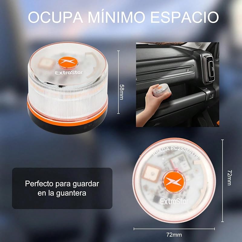 EXTRASTAR Luz Emergencia Baliza V16 Homologada DGT con Geolocalización, Baliza Coche Conectada DGT 3.0, Datos Incluidos hasta 12/2038