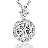 Moissanite Necklace for Women, 1-2CT S925 Sterling Silver Moissanite Pendant, 18K Gold Plated Halo White Gold Necklace- 18"+ 2" Extender Chain- Birthday Valentines Day Gifts for Her Women Wife Mom