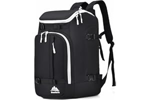 FeedMoo Ski Boot Bag Black Cooler Backpack 50L Waterproof Snowboard Travel Luggage Snow Bags for Youth Men Ski Helmet Goggles Gloves Skiing Gear Accessories