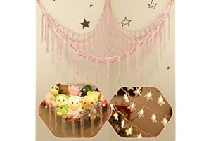 YELIENM Stuffed Animals Net or Hammock with LED Light, 59 inch Toy Hammock Net for Stuffed Animals Corner Hanging Stuffed Animal Storage Stuffed Animal Holder for Nursery Kids Bedroom (Light Pink)