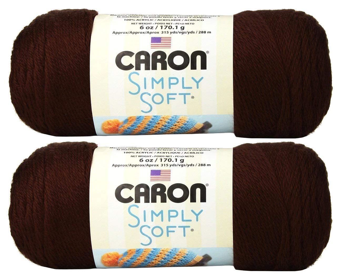 CARON SIMPLY SOFT- PACK OF 2 BALLS - 170G EACH BALL - CHOCOLATE