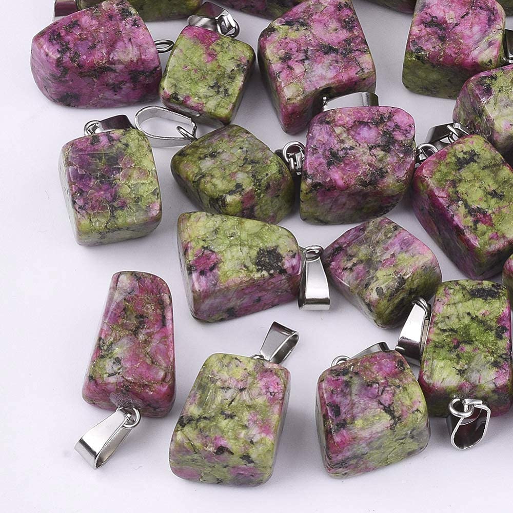DanLingJewelry 24Pcs Natural Ruby in Zoisite Pendants Healing Crystal Chakra Reiki Gemstone Bead Charms for Necklace Jewellery Making