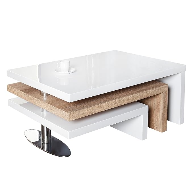 Invicta Interior Funktioneller Design Couchtisch HIGHCLASS Hochglanz Lack Weiss Sonoma Eiche Tisch