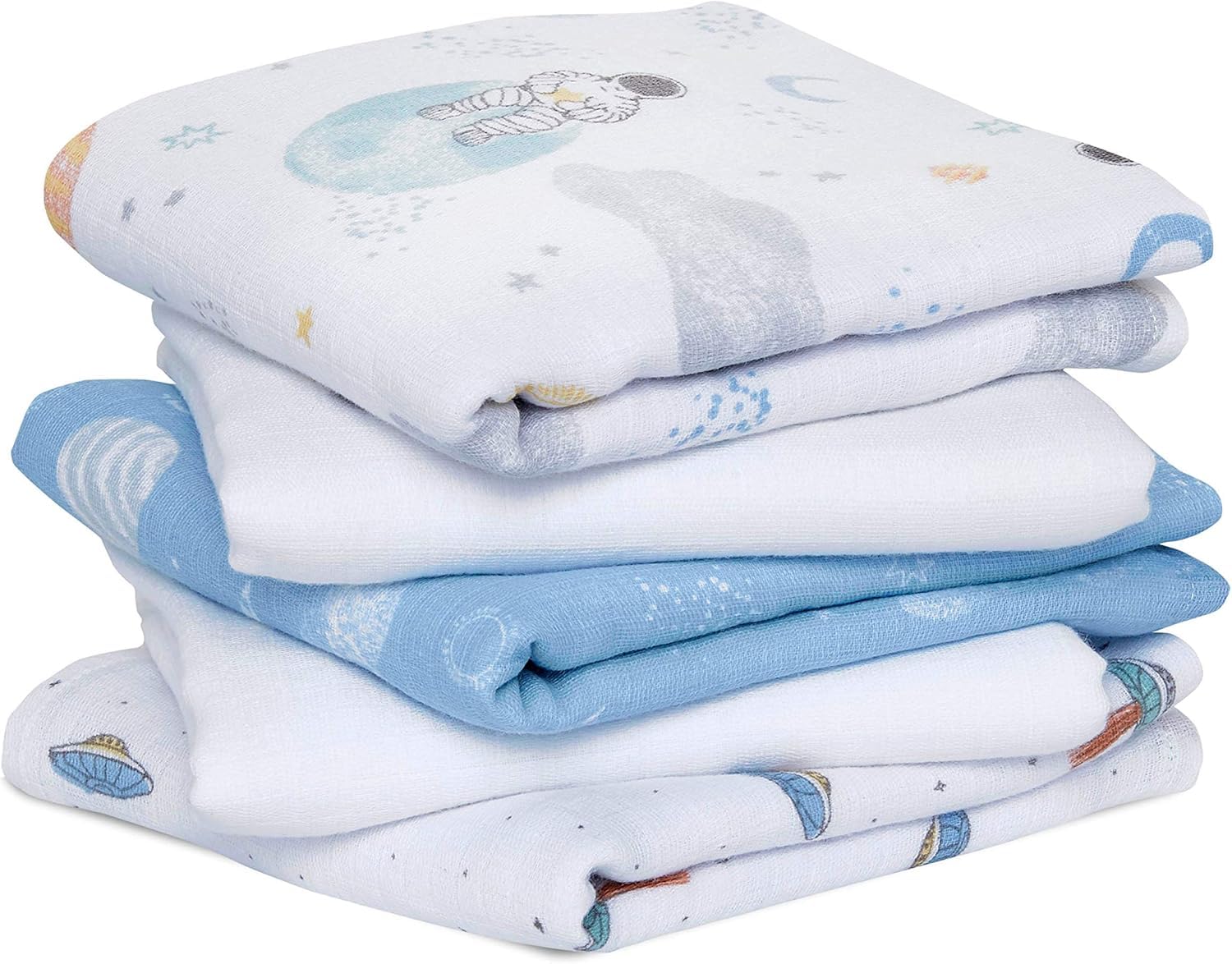 aden + anais essentials 100% Cotton Muslin Musy Squares, Multi-use Baby Cloths for Girls & Boys, 60x60cm, Ideal Newborn & Infant Nursing Set, Perfect Shower Gifts, 5 Pack, space explorers