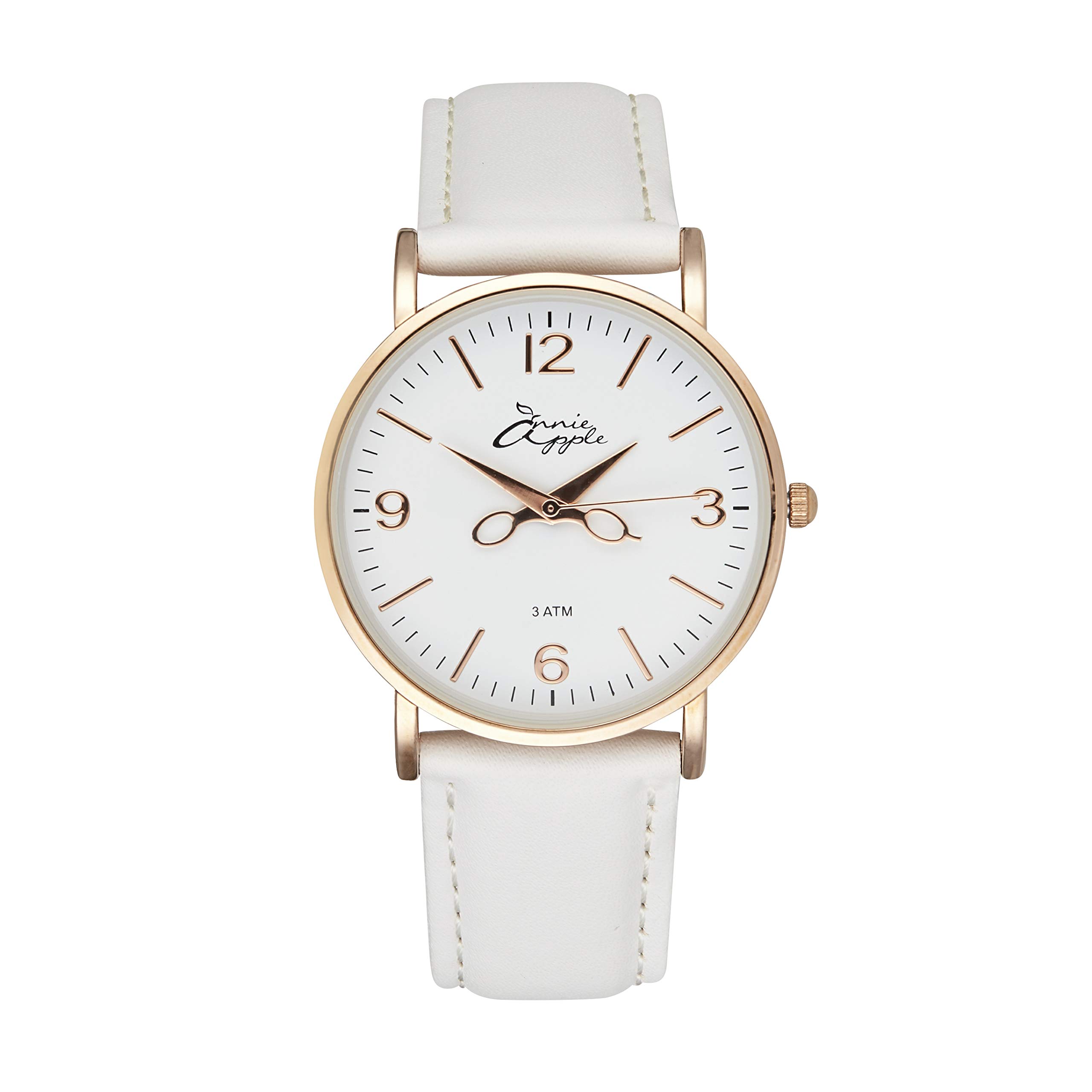 Annie Apple Nurse & Hairdresser Wrist Watch – Scissor Hands Design with Grey Genuine Leather Strap & Rose Gold Case – Stylish Watch for Nurses, Hairdressers, Beauticians