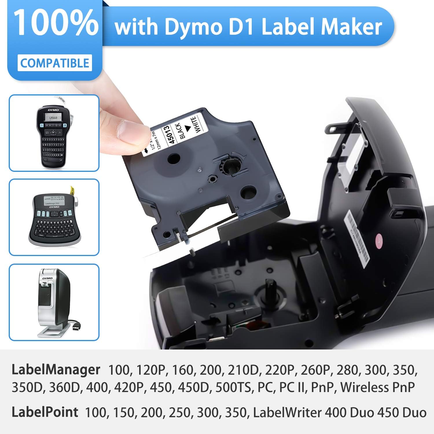 OfficeWorld 6-Pack Compatible Dymo D1 Label Tape 45013 S0720530 Black on White 1/2 Inch x 23 Feet for DYMO LabelManager 160 280 210D 360D 420P Wireless PnP 220P 260P 450D 500TS 450DUO Label Maker: Office Products
