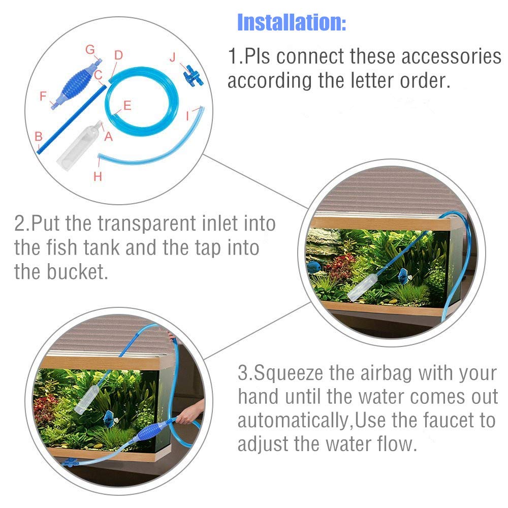 MisteSun Aquarium Fish Tank Gravel Cleaner,Siphon Vacuum Pump Gravel Cleaner Fish Tank Water Changer with Adjustable Flow Control Tape& Aquarium Fish Tank Cleaning Brush