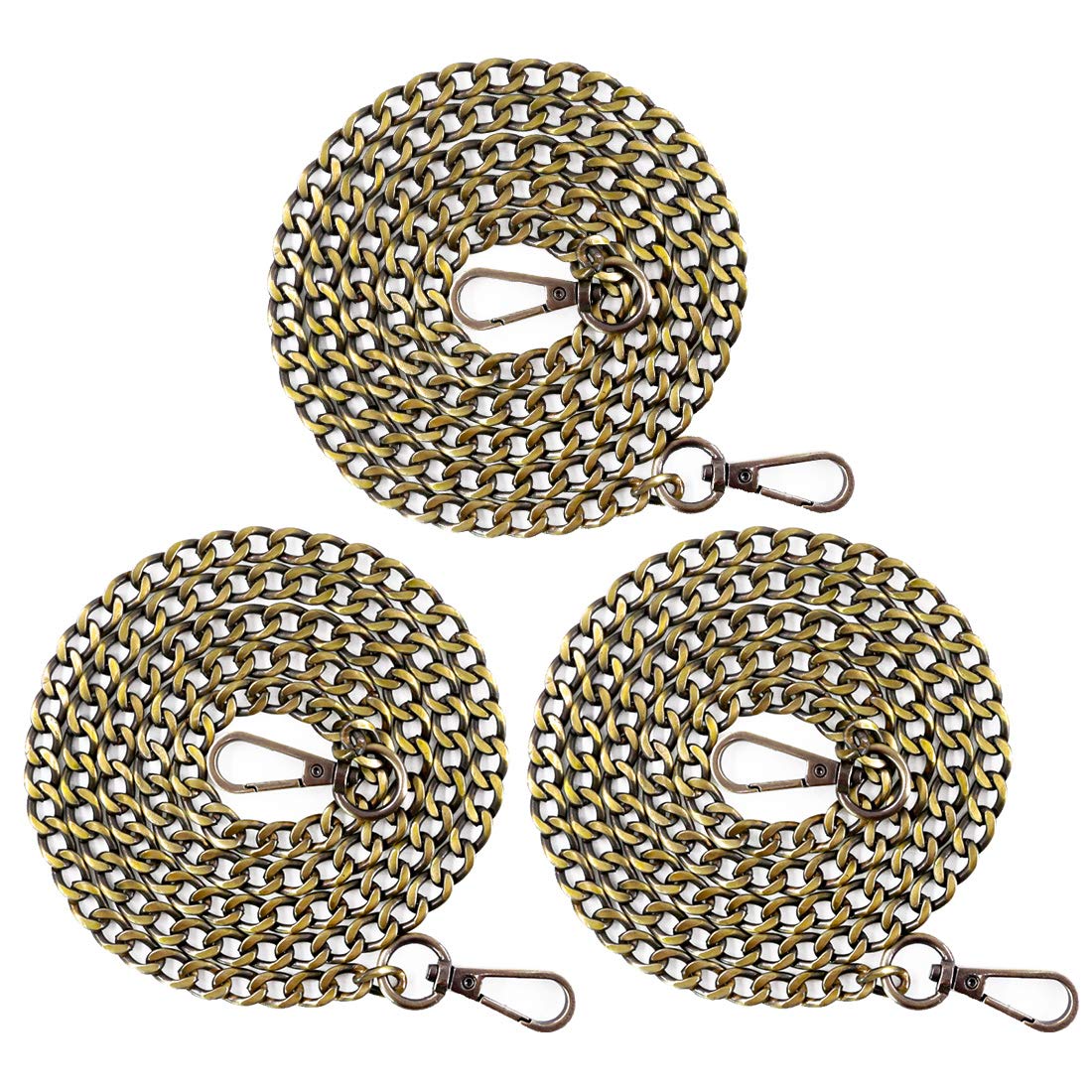 Swpeet 3Pcs Bronze Luxury Fashion 47 Inche Replacement Flat Chain Strap with Buckles Set, Perfect for DIY Metal Shoulder Cross Body Bag Hand Bag Purse Replacement
