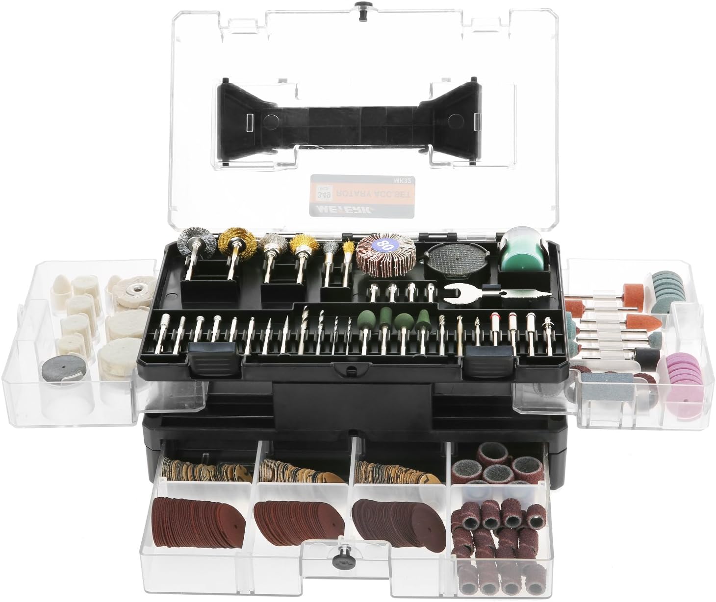 Rotary Tool Accessories Kit, Meterk 349pcs Grinding Polishing Drilling Kits, 1/8" Shank Electric Grinder Universal Fitment for Easy Cutting Grinding Sanding Sharpening Carving Polishing (349pcs)