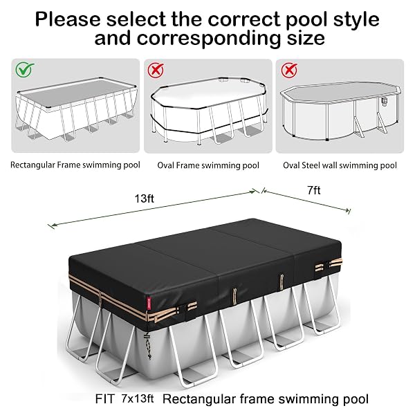 QH.HOME 7X13 FT RECTANGULAR POOL COVER FOR BESTWAY/INTEX/COLEMAN FRAME RECTANGULAR POOL, [EXCELLENT WINDPROOF ] WITH ADJUSTABLE BUCKLE STRAPS & DRAWSTRING HEM. [DURABLE, TEAR RESISTANT]