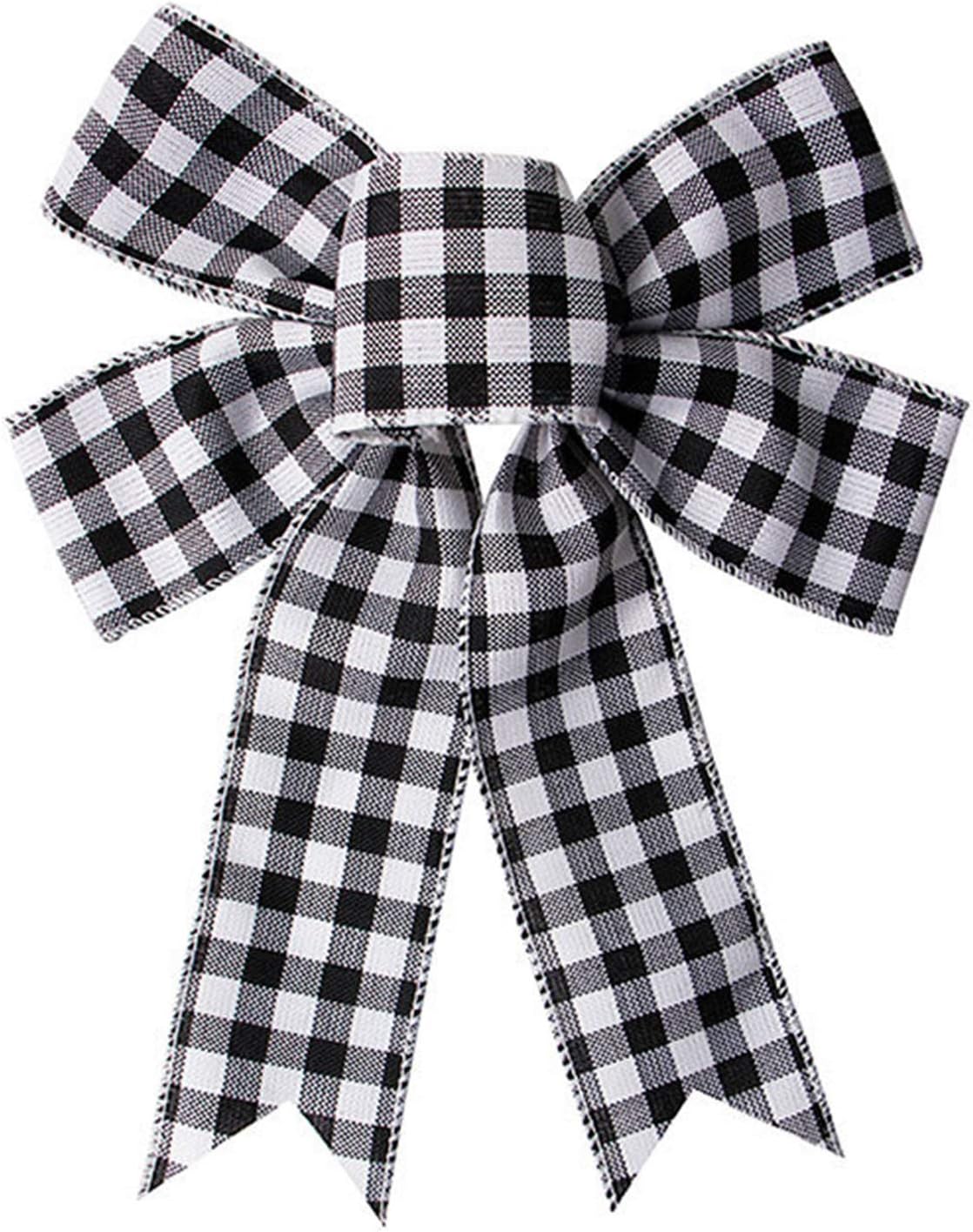 Bows & Ribbons - Samanter Black White Plaid Bows Burlap Wreaths Bows Christmas Tree Topper for Wedding Holiday Birthday Party Decoration 12.5 inch x10 inch