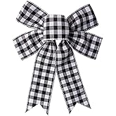 Samanter Black White Plaid Bows Burlap Wreaths Bows Christmas Tree Topper for Wedding Holiday Birthday Party Decoration 12.5 inch x10 inch