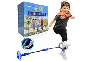 Bearsport Ankle Skip Ball for Kids - Foldable Flash Wheel Skip-it Ball - Outdoor Indoor Fitness Jump Rope Game Toys - Gifts for Boys & Girls 5 6 7 8 9 10+ Years Old (Blue)