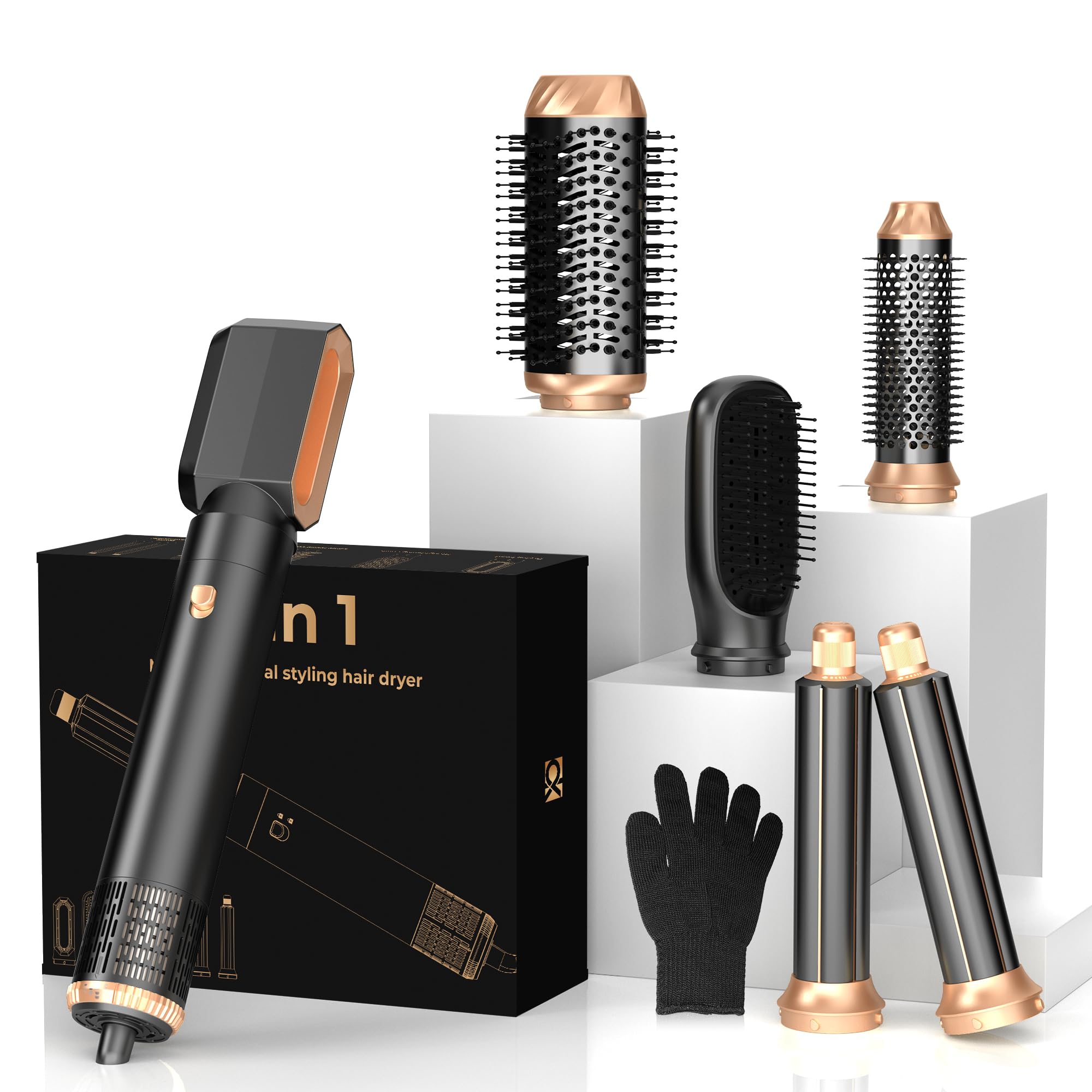 Photo 1 of 6 in ONE Hair Dryer Brush, Blow Dryer Curling Wand Hair Styling Tools Set, Ionic Hot Air Massage Oval Blowout Hair Dryer, Left&Right Hair Styler
