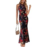 VFSHOW Womens Elegant Halter Neck Formal Bodycon Fitted Wedding Guest Long Cocktail Evening Mermaid Maxi Dress