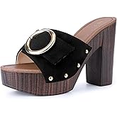 Allegra K Women's Buckle Slip on Chunky High Heels Platform Sandals