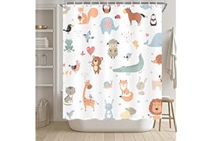 DRGILAU Animal Shower Curtain for Kids, Boho Tropical Animals Shower Curtains Nursery Giraffe Crocodile Hippo Zebra Monkey Cartoon Bath Curtains, Waterproof Educational Bathroom Set with 12 Hooks 72X72 Inch