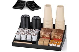 ANBOXIT Coffee Station Organizer for Countertop, Condiment Service Organizer, Coffee Bar Supplies Caddy for Home, Office and Breakroom - Wooden, Black, 9 Compartment, Two-in-One