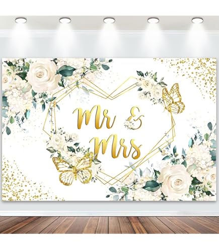 7x5ft Mr & Mrs White Wooden Wall Floral Bridal Shower Wedding Engagement Party - View #12