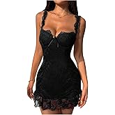 Milumia Women's Lace Ruffle Mini Croset Dress Sheer Sleeveless Bodycon Going Out Short Dresses