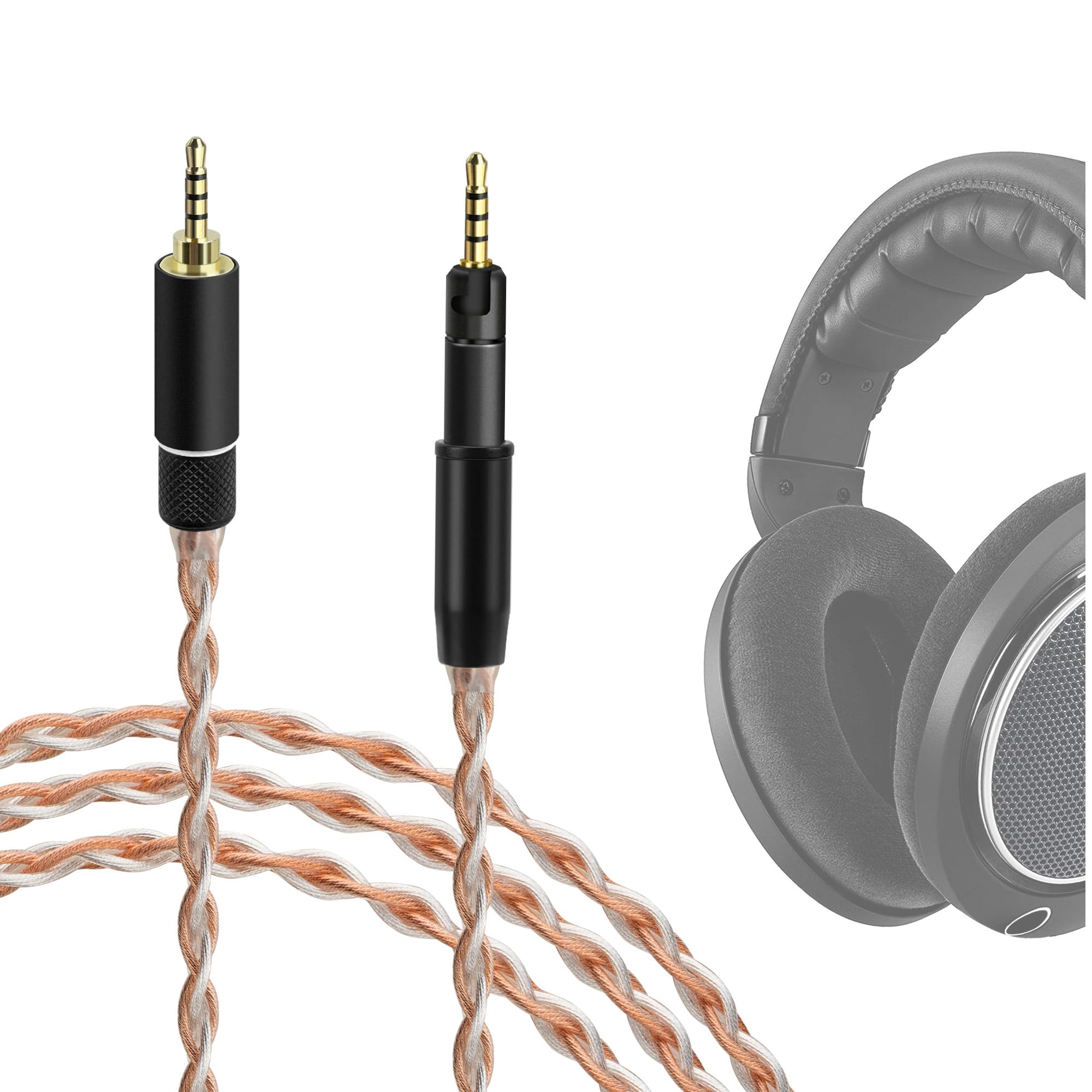 GEEKRIA Apollo Copper Silver Braid Upgrade Audio Cable Compatible with Sennheiser HD 620S/599/598/550/505, 2.5mm Replacement Headphones Cord for Hi-Resolution Audiophile (4ft/1.2m)