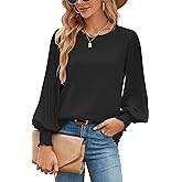 Aifer Womens Tops Dressy Casual Crew Neck Pleated Lantern Long Sleeve Work Shirts Chiffon Blouses Fashion
