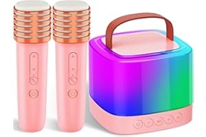 Beauwow Mini Karaoke Machine for Kids Adults, Portable Bluetooth Speaker with Wireless Microphone and LED Lights, Karaoke Toys Gifts for Girls Ages 3 4 5 6 7 8-12 +Years Old Christmas Birthday Party