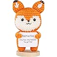 Shlyfen Funny Crochet Positive Fox Toy Plushies– Handmade Emotional Cheer Up Support Knitted with Encouragement Card for Birthday, Cute Fox Home Office Desk Car Dashboard Decor for Adults 15+