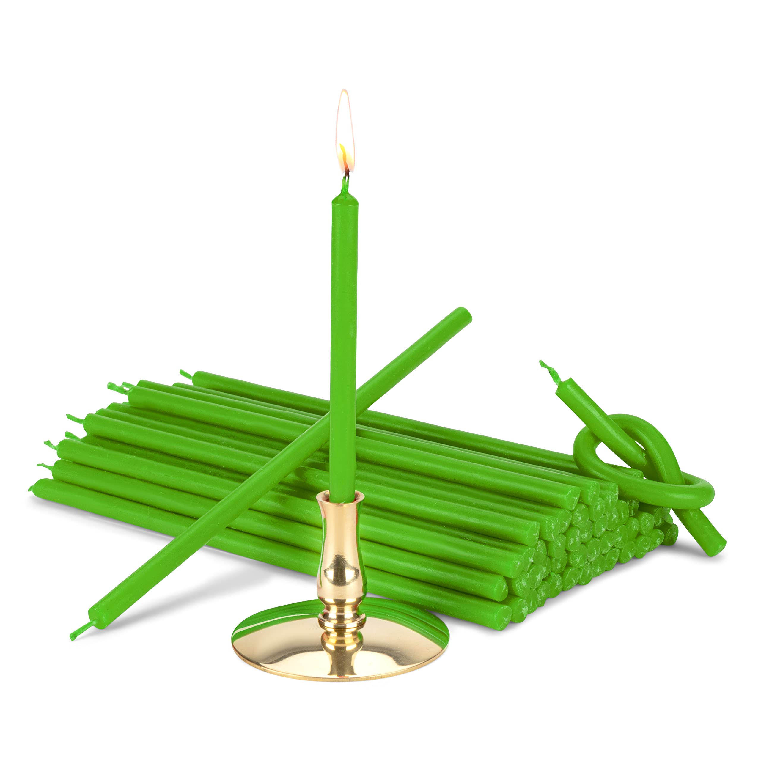 NKlaus - Candleholder with Festive Candles Green sootfree L 16cm Quality Paraffin Wax 40002