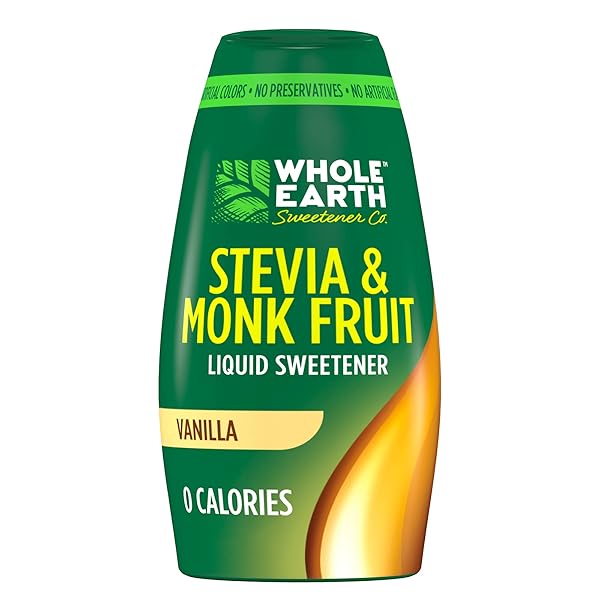 WHOLE EARTH SWEETENER CO. VANILLA LIQUID STEVIA AND MONK FRUIT SWEETENER, LIQUID STEVIA DROPS, ERYTHRITOL SWEETENER SUGAR SUBSTITUTE, STEVIA EXTRACT FOR COFFEE AND TEA, 1.62 FLUID OUNCES