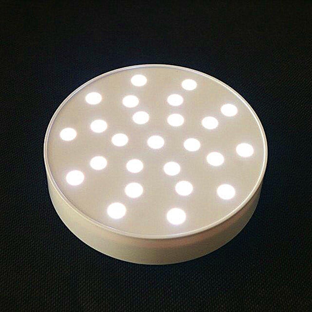 LACGO Acrylic Round LED Vase Base Plate Light, with 25 Bright White LED Lights, USB&Battery-powed, for Wedding, Party, Home, Display Stand Table Centerpiece Decor(White Case, White Light, Pack of 1)